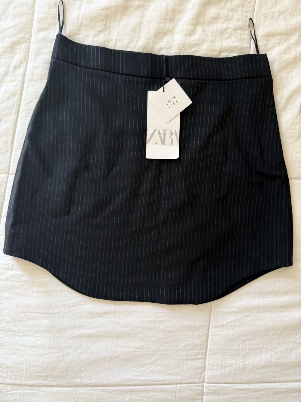 ZARA Black Pinstripe Mini Skirt with Curved Hem